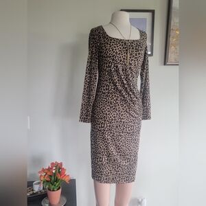 Target Tan and Black Animal Print Long Sleeve Dress